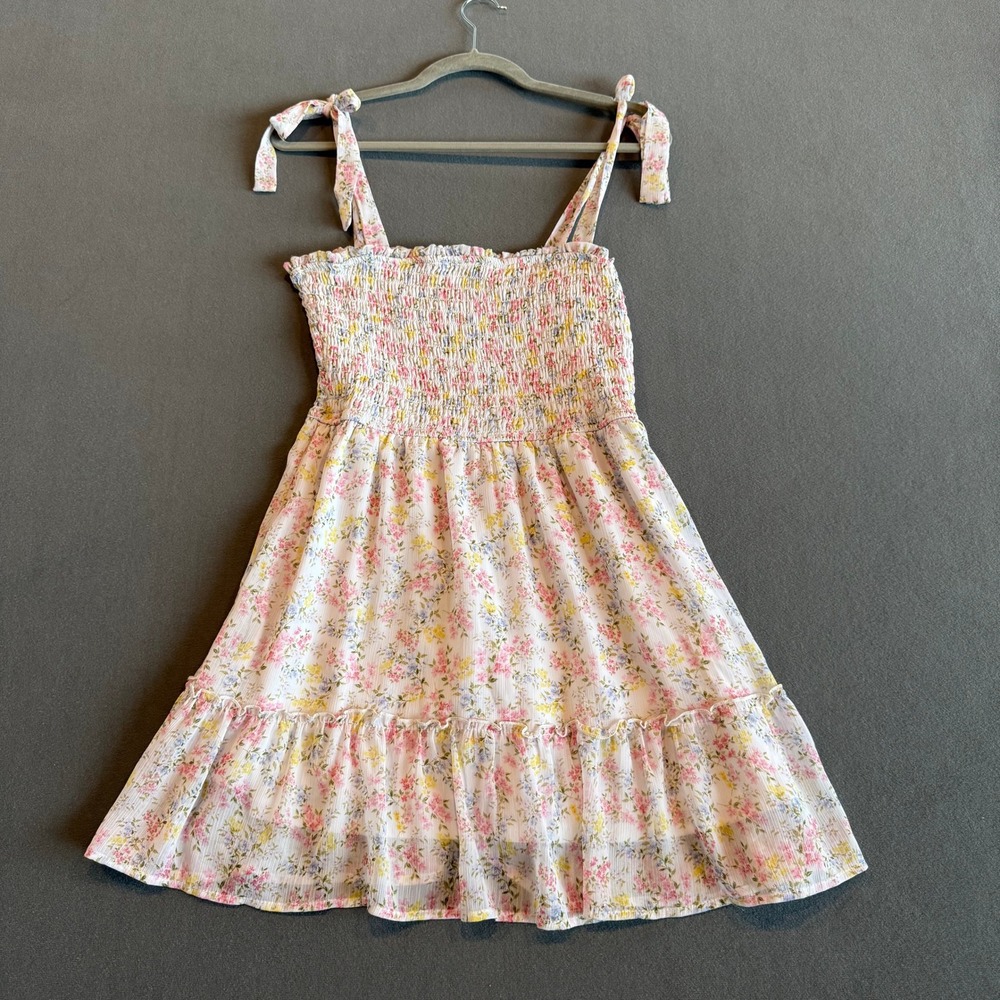 Altar'd State Floral Smocked Mini Dress Tie Strap Cottagecore White M